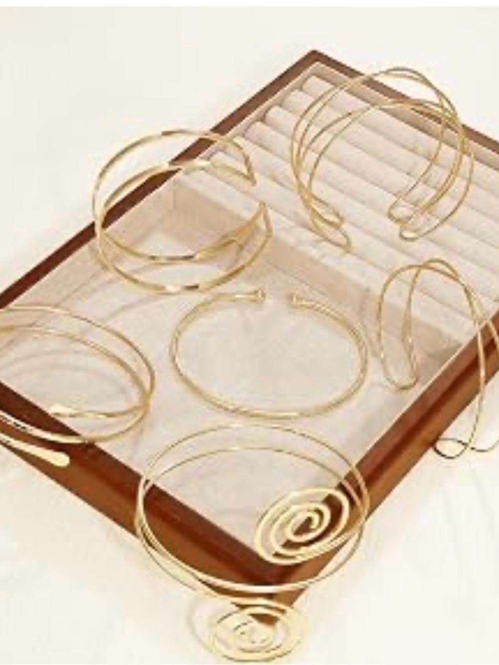Gold Spiral and Open Cuff Bracelet Set - Women Jewelry